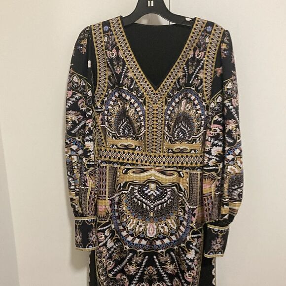 Dynasty V-Neck Maxi Dress with Long Balloon Sleeve & Side Slits. Size XS. - Picture 2 of 10